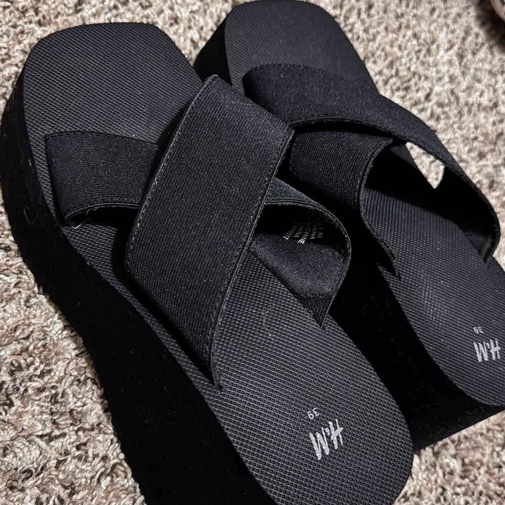 H&M Black Cross-Strap Platform Shoes